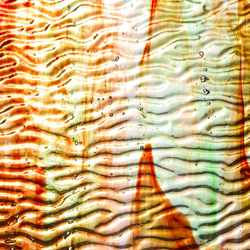 Rippled Glass Sheet Orange/Red Streaky w/ Multi Colors and Iridescent Finish