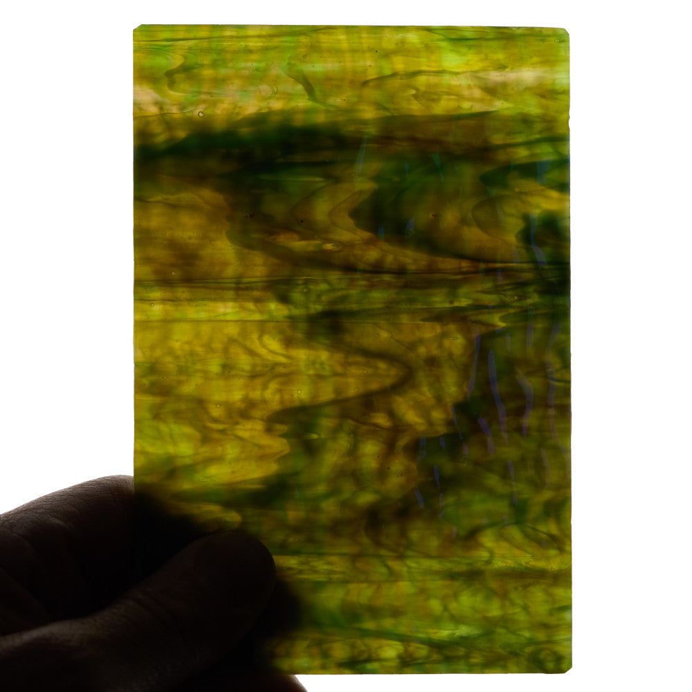 Rippled Glass Sheet Mixed Shades of Green Streaky w/ Multi Colors and Iridescent Finish