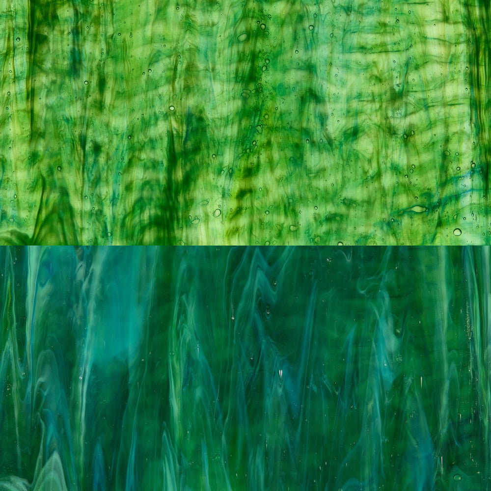 Ripple Glass Sheet Mixed Green and Blue Streaky