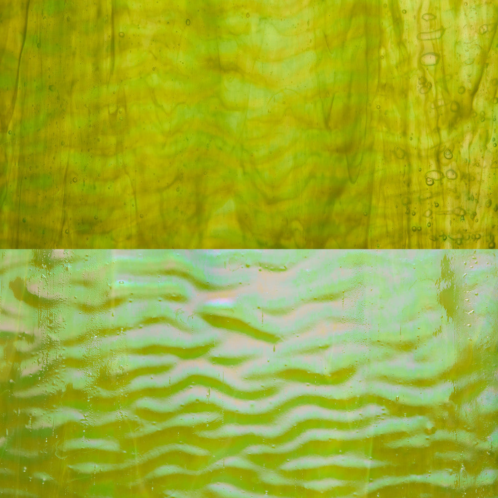 Rippled Glass Sheet Green Streaky w/ Multi Colors and Iridescent Finish