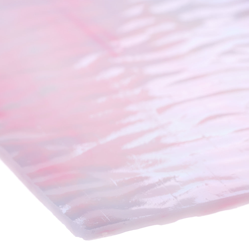 Rippled Glass Sheet Pink Streaky w/ White and Iridescent Finish
