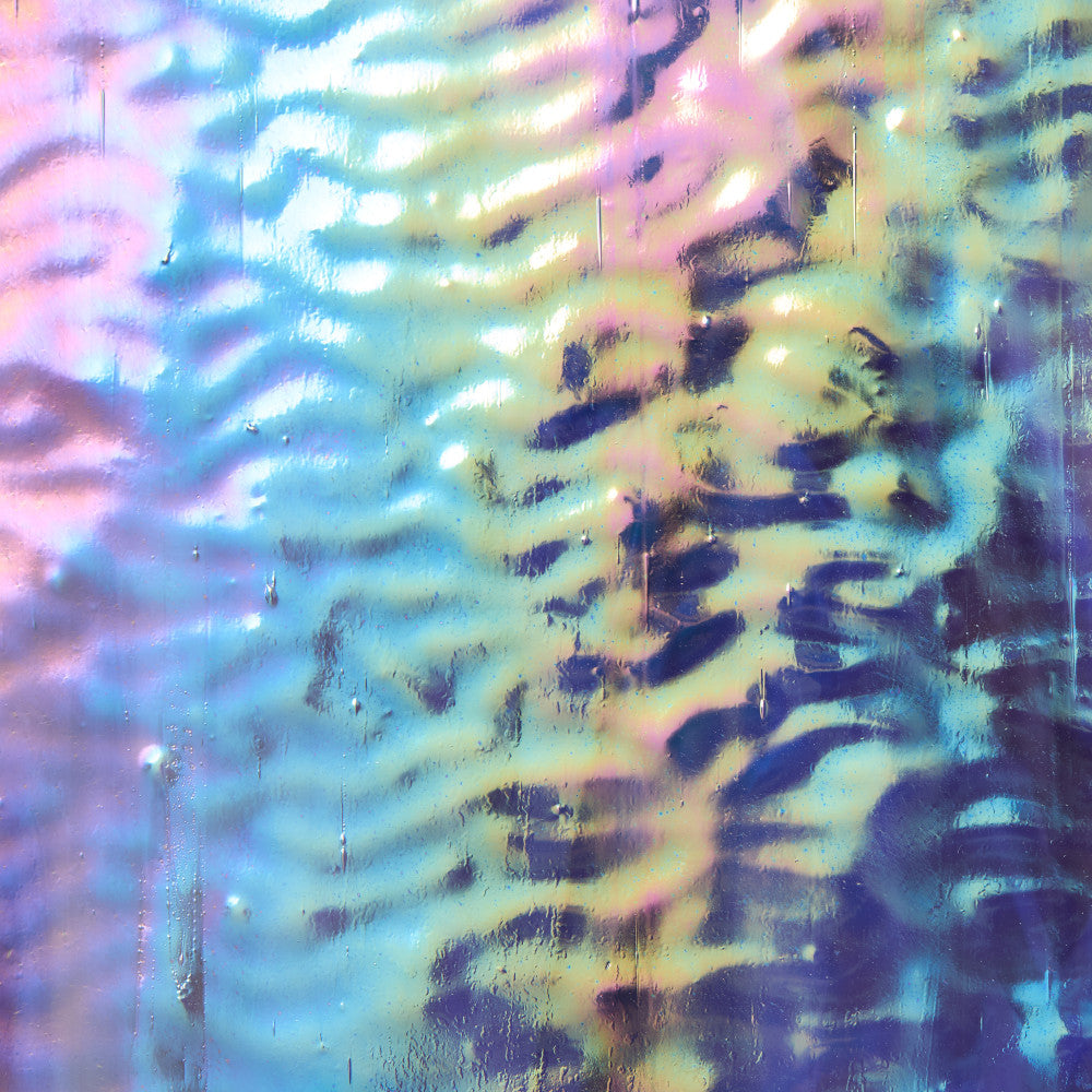 Rippled Glass Sheet Blue Streaky w/ Multi Colors and Iridescent Finish